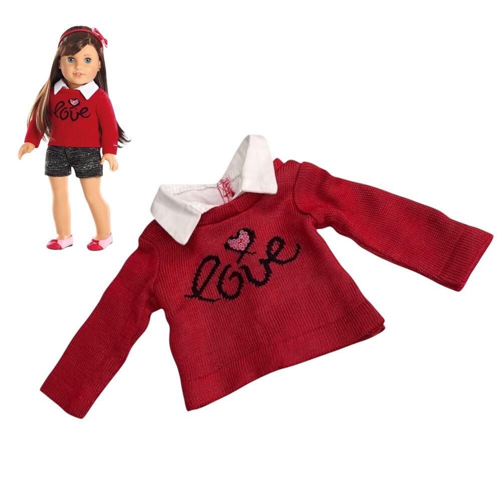 American Girl Grace Sweater City Outfit Doll Accessory Red Love Sequin Heart